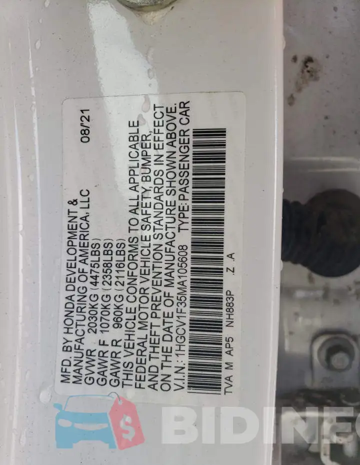 1HGCV1F35MA105608 Photo# 13