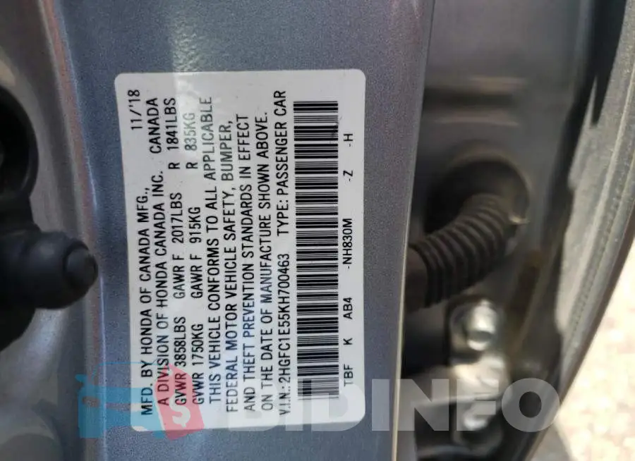 2HGFC1E55KH700463 Photo# 13