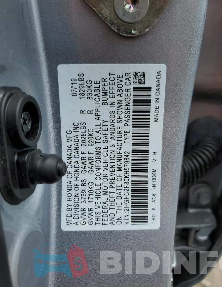 2HGFC2F80KH579842 Photo# 13