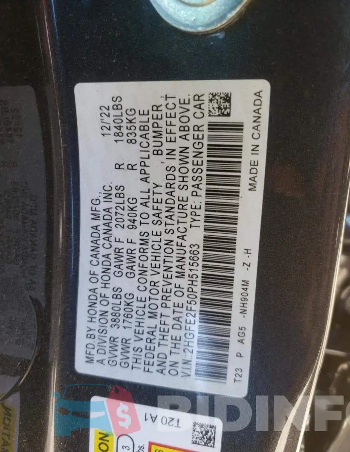 2HGFE2F50PH515663 Photo# 12