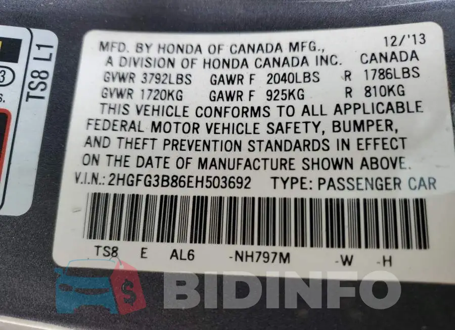 2HGFG3B86EH503692 Photo# 12