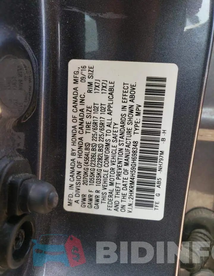 2HKRM4H59GH698348 Photo# 10