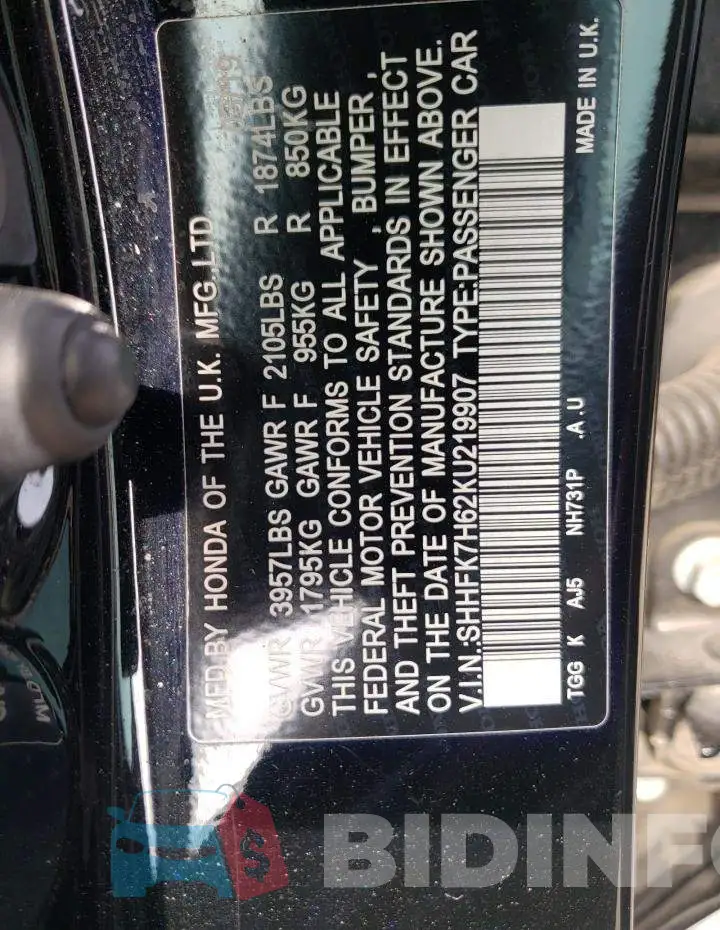 SHHFK7H62KU219907 Photo# 12