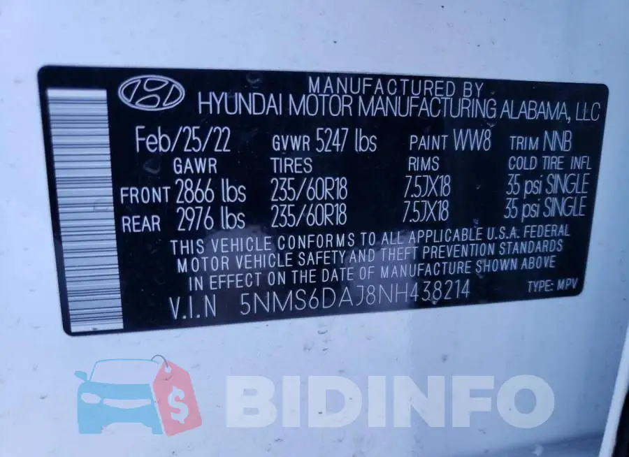 5NMS6DAJ8NH438214 Photo# 13