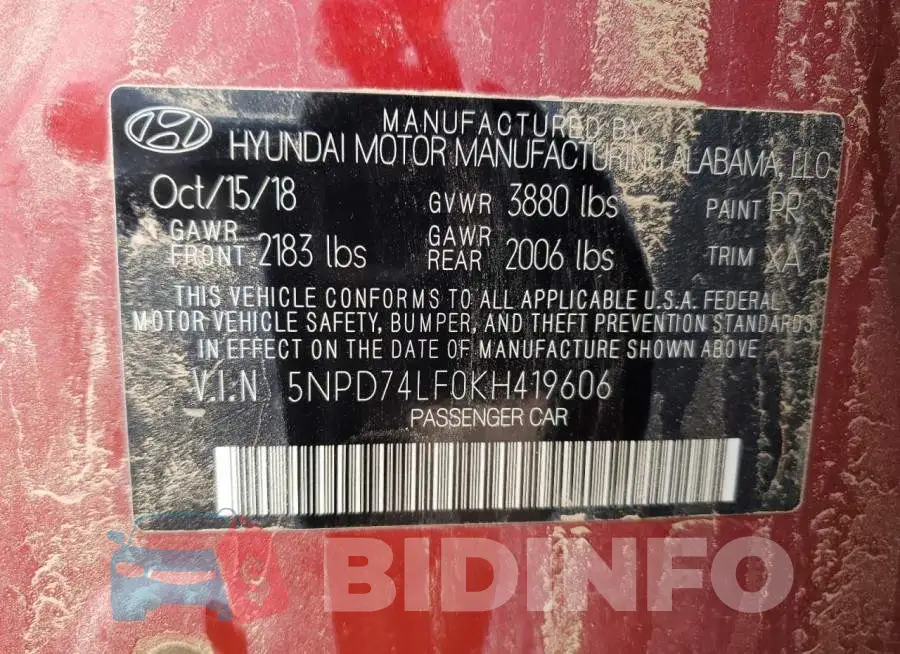 5NPD74LF0KH419606 Photo# 12