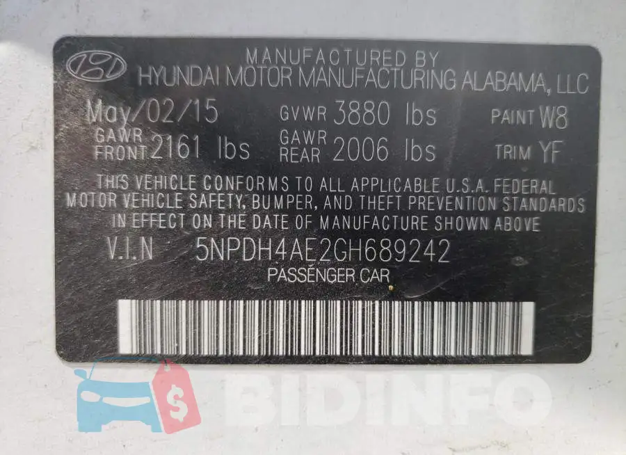 5NPDH4AE2GH689242 Photo# 12