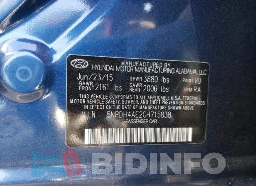 5NPDH4AE2GH715838 Photo# 10