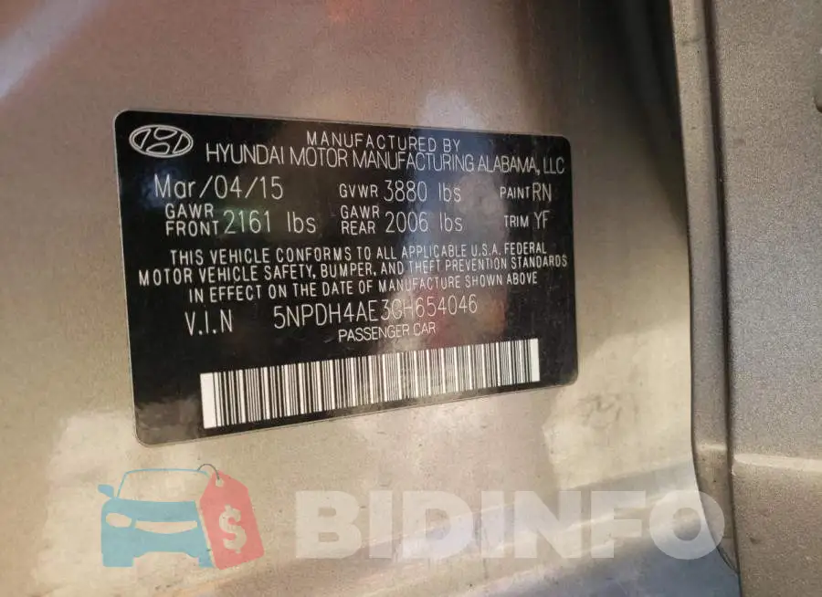 5NPDH4AE3GH654046 Photo# 12