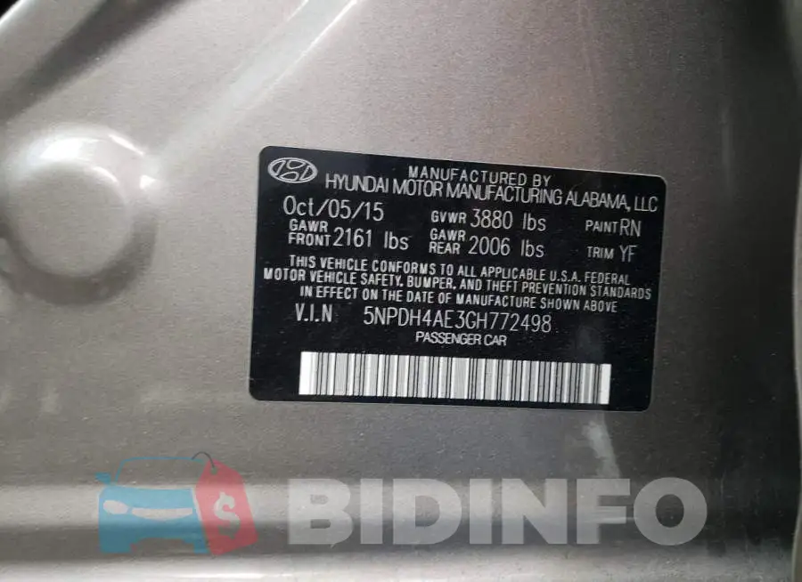 5NPDH4AE3GH772498 Photo# 12