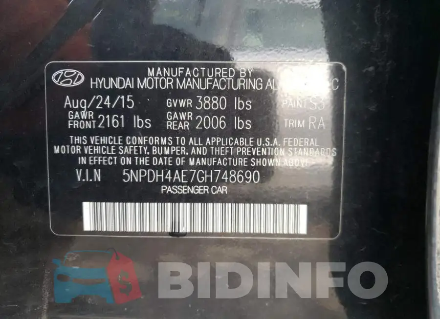 5NPDH4AE7GH748690 Photo# 12