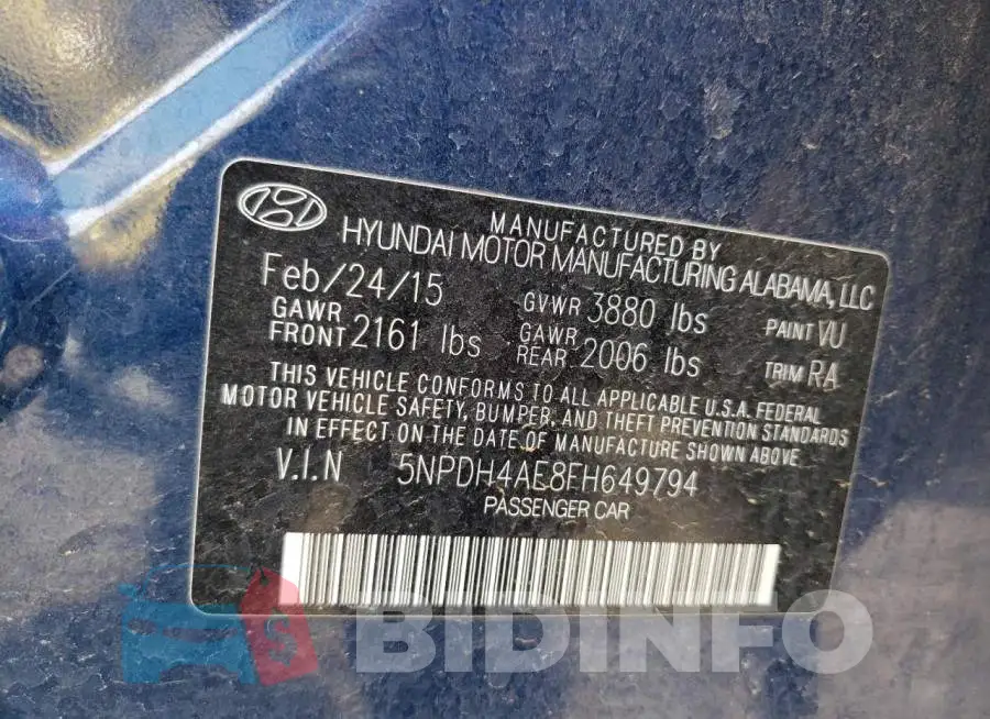 5NPDH4AE8FH649794 Photo# 12