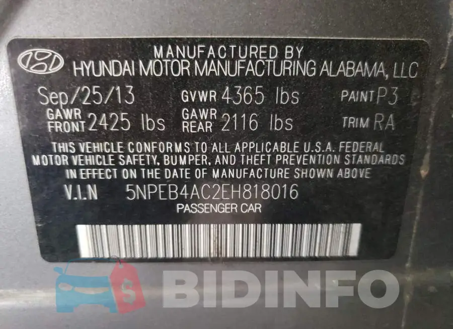 5NPEB4AC2EH818016 Photo# 12