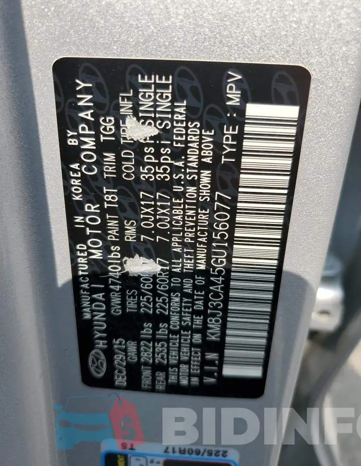 KM8J3CA45GU156077 Photo# 12