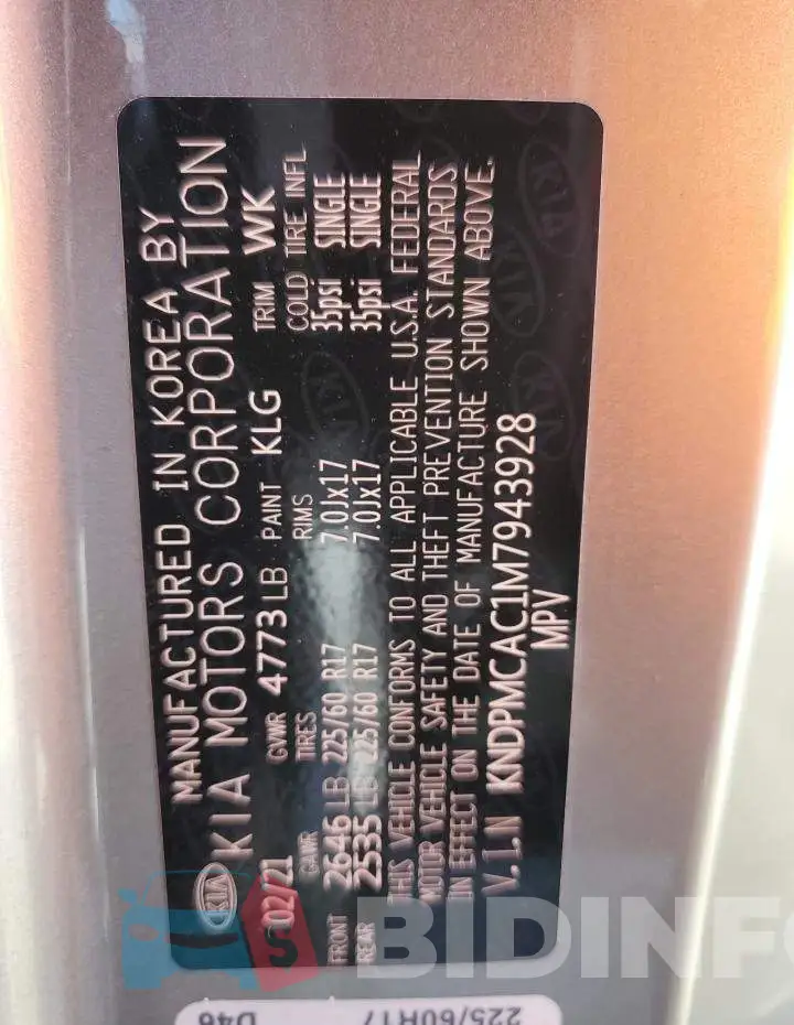 KNDPMCAC1M7943928 Photo# 13