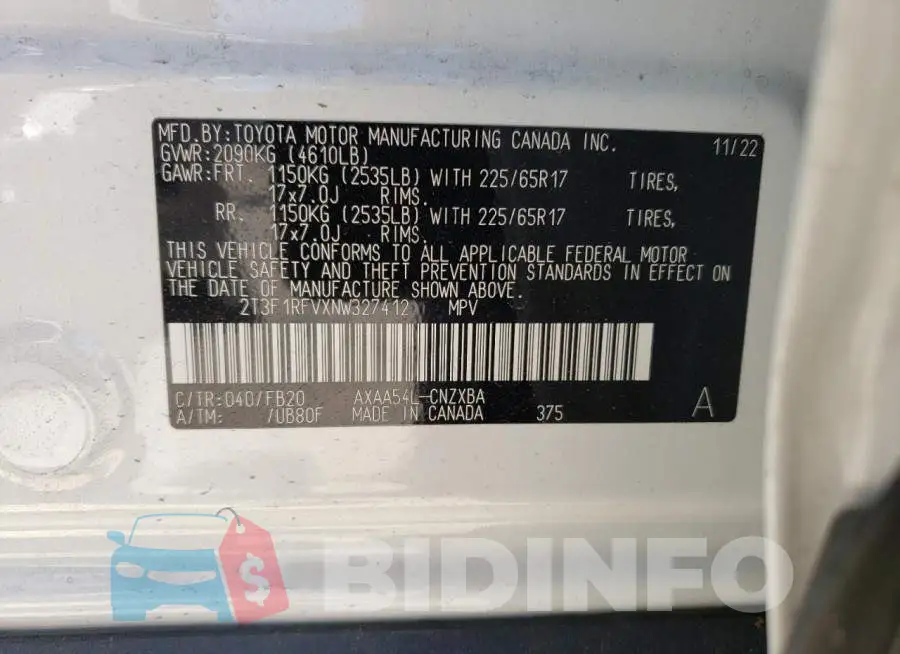 2T3F1RFVXNW327412 Photo# 13
