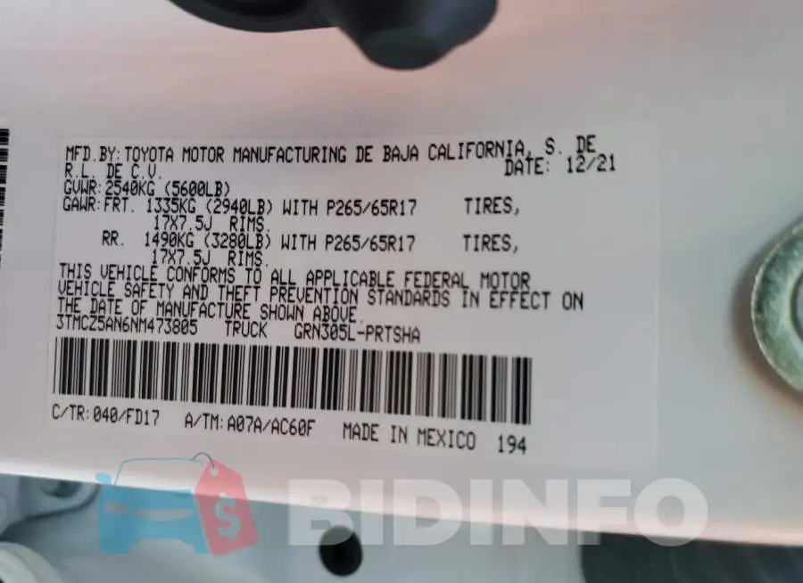 3TMCZ5AN6NM473805 Photo# 12