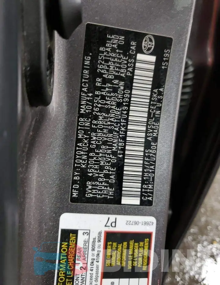 4T1BF1FK1FU491990 Photo# 12