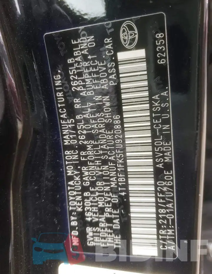 4T1BF1FK5FU920886 Photo# 12