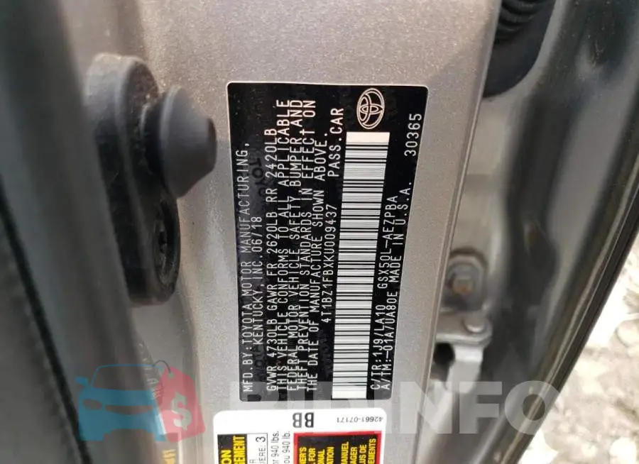4T1BZ1FBXKU009437 Photo# 13