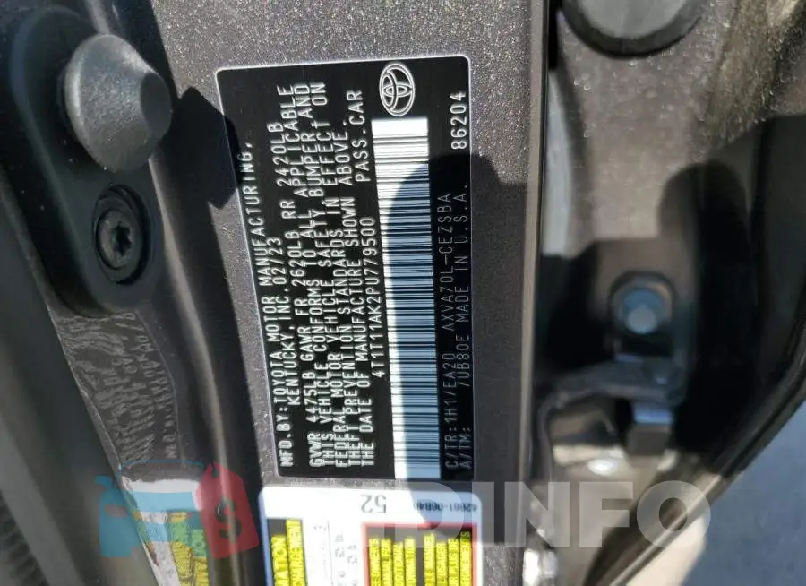 4T1T11AK2PU779500 Photo# 12
