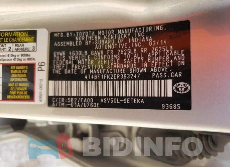4T4BF1FK2ER393247 Photo# 12