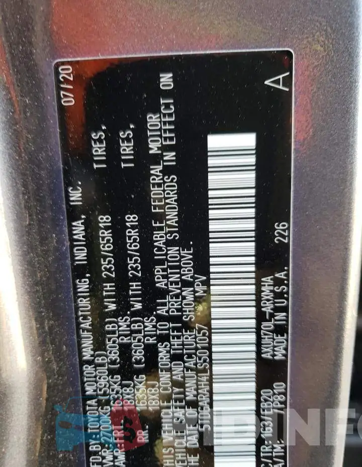 5TDGARAH4LS501057 Photo# 12