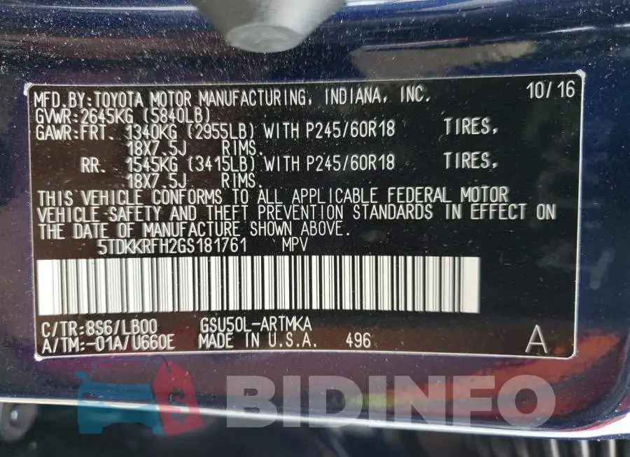 5TDKKRFH2GS181761 Photo# 14