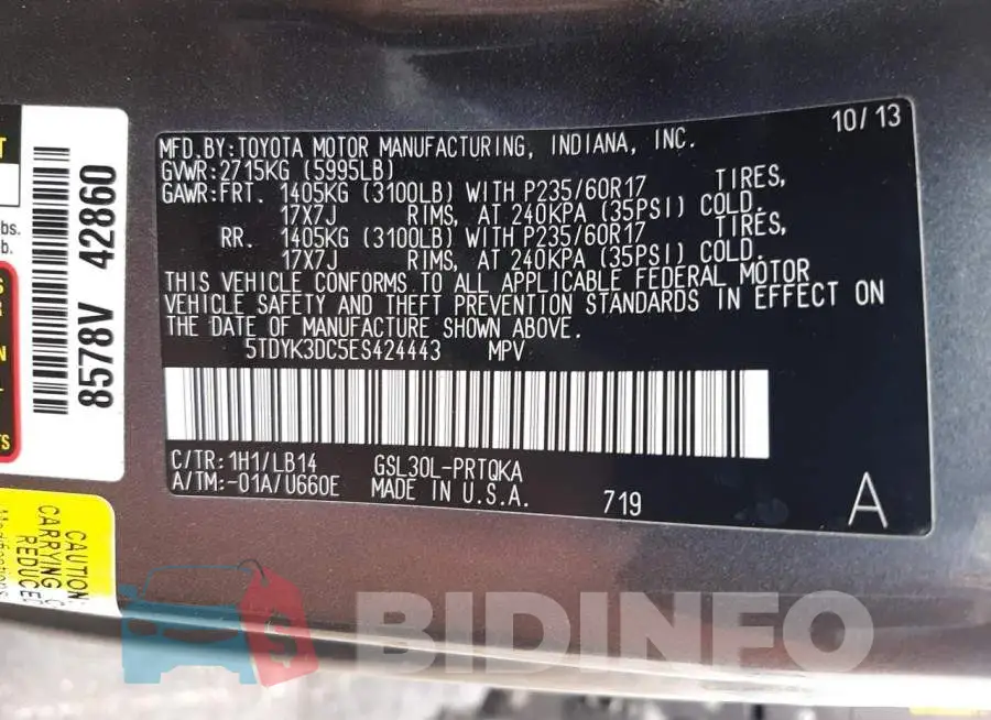 5TDYK3DC5ES424443 Photo# 13