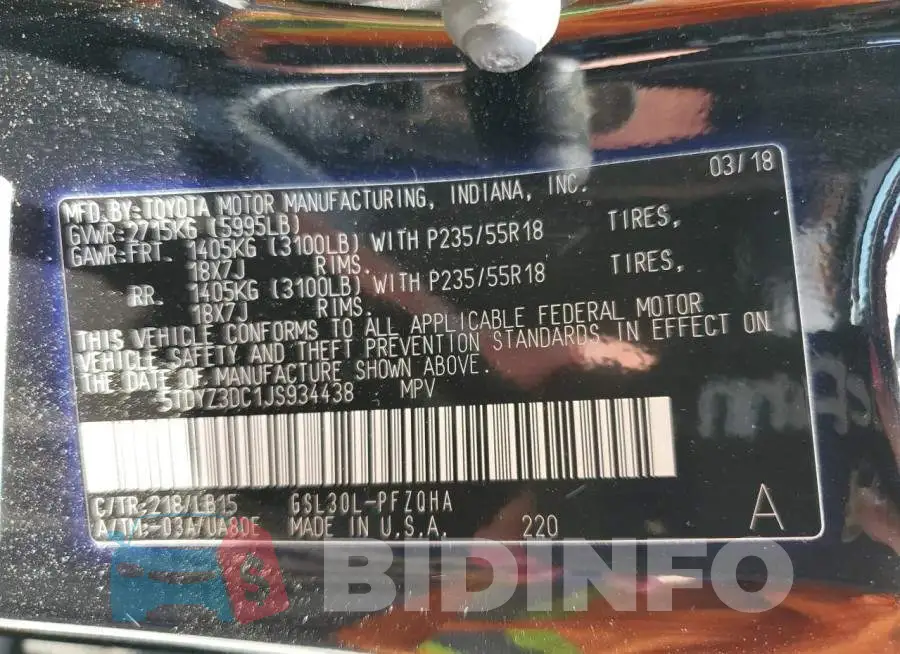 5TDYZ3DC1JS934438 Photo# 14