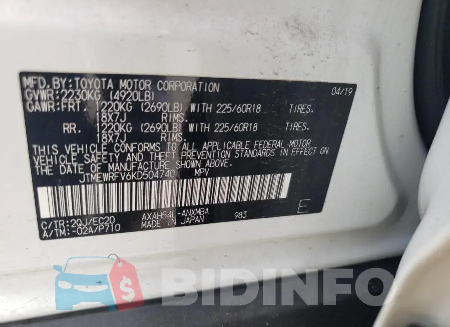 JTMEWRFV6KD504740 Photo# 12