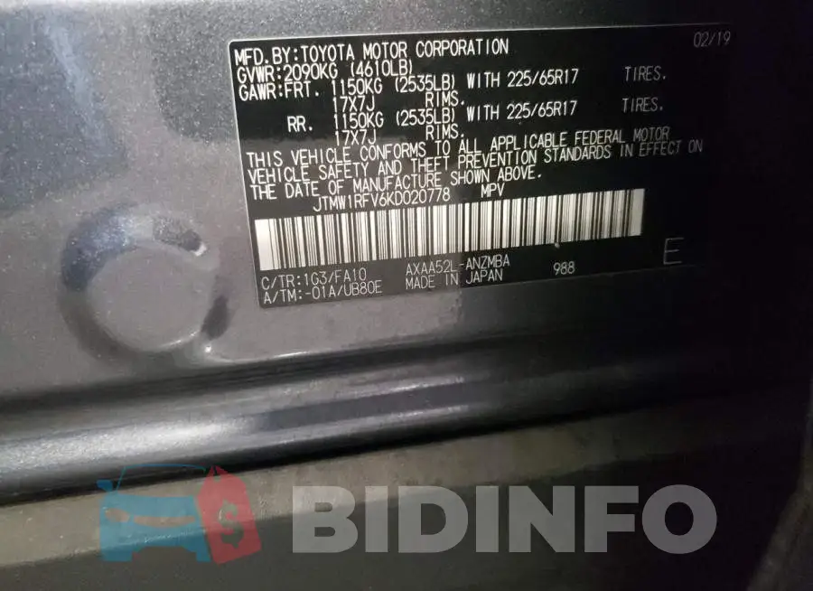 JTMW1RFV6KD020778 Photo# 13