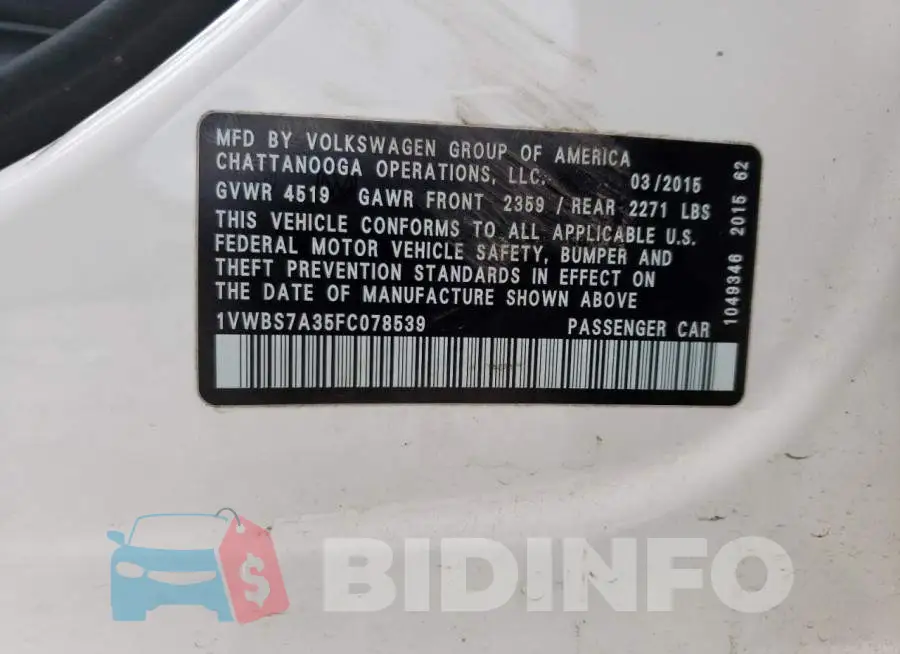 1VWBS7A35FC078539 Photo# 12
