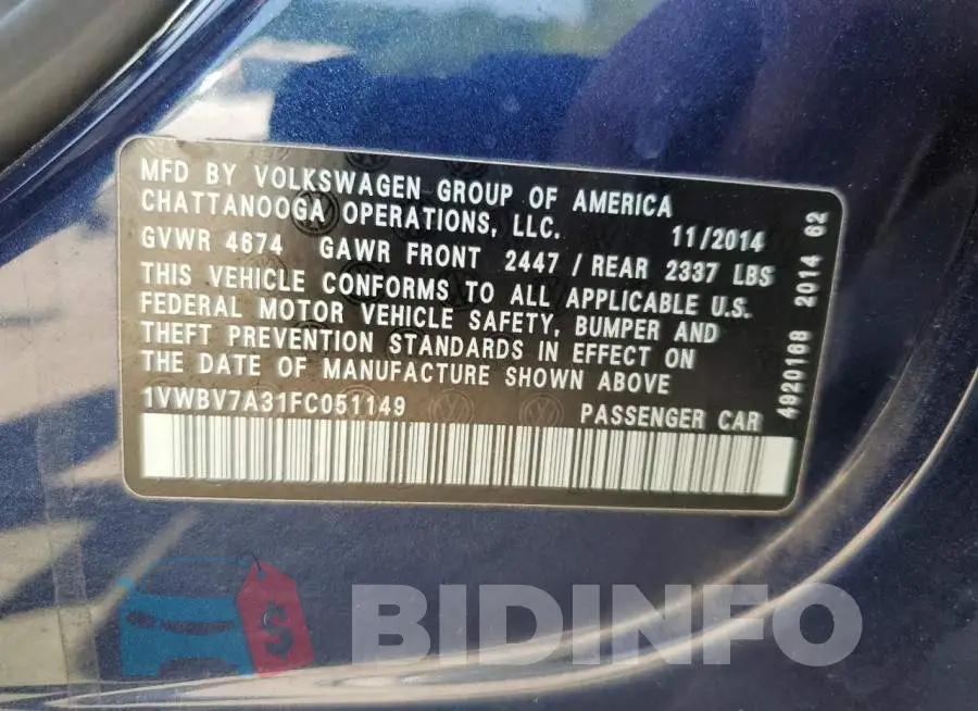 1VWBV7A31FC051149 Photo# 12