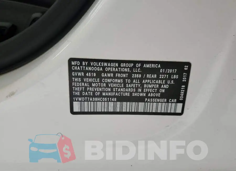 1VWDT7A38HC051148 Photo# 12