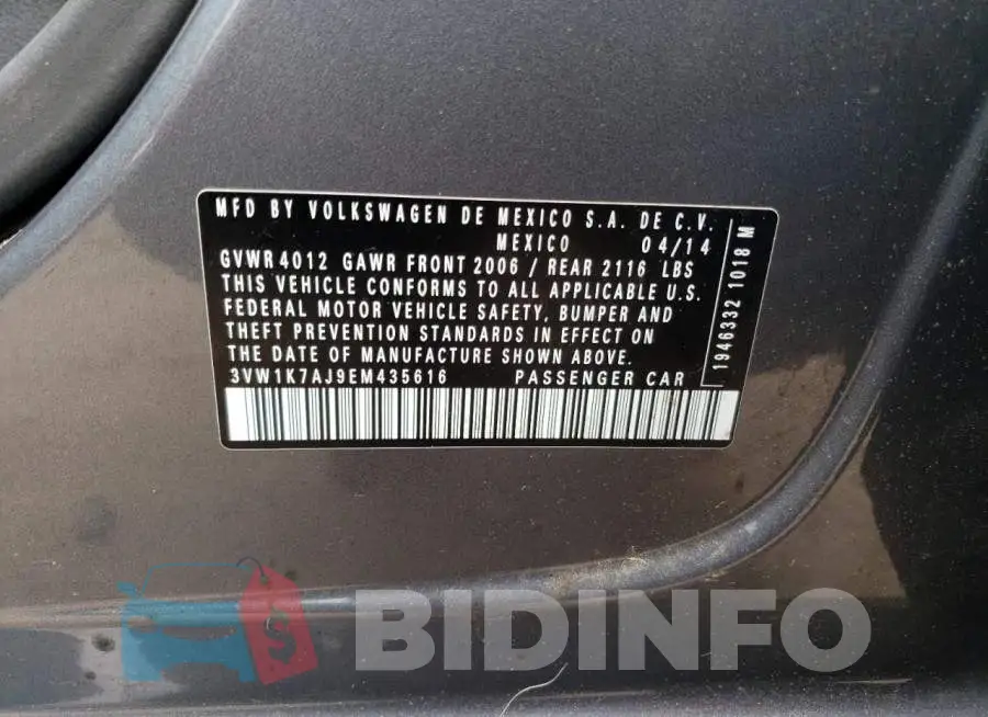 3VW1K7AJ9EM435616 Photo# 12