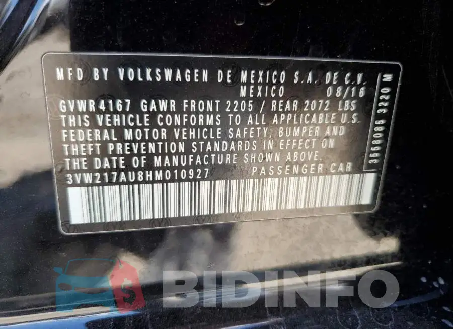 3VW217AU8HM010927 Photo# 12