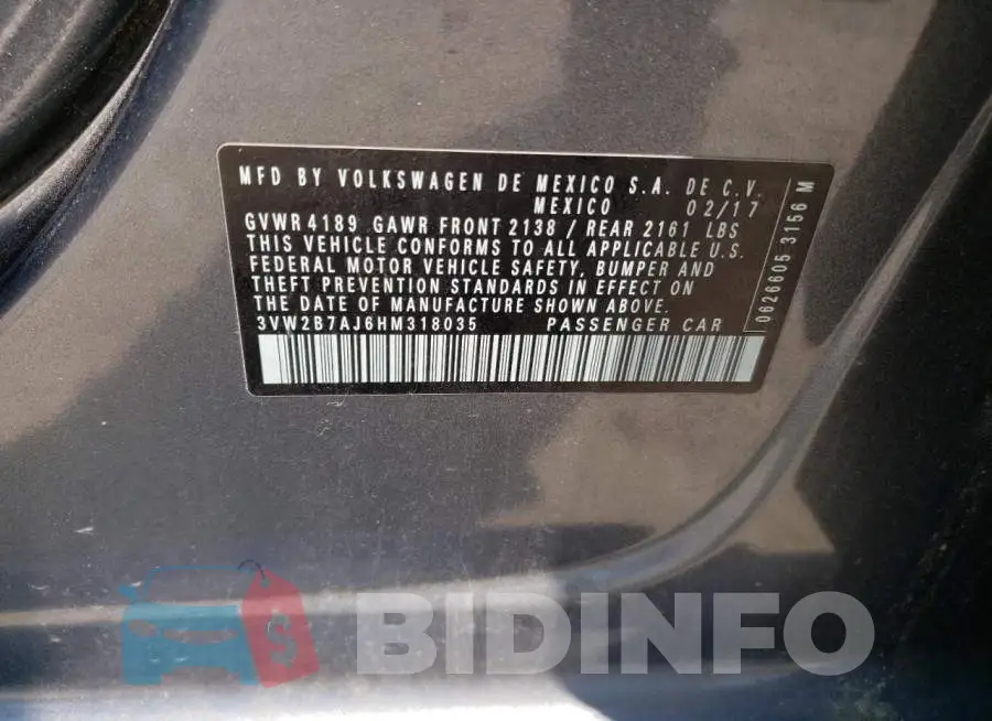 3VW2B7AJ6HM318035 Photo# 13