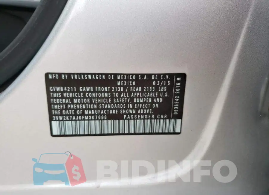 3VW2K7AJ0FM307688 Photo# 12