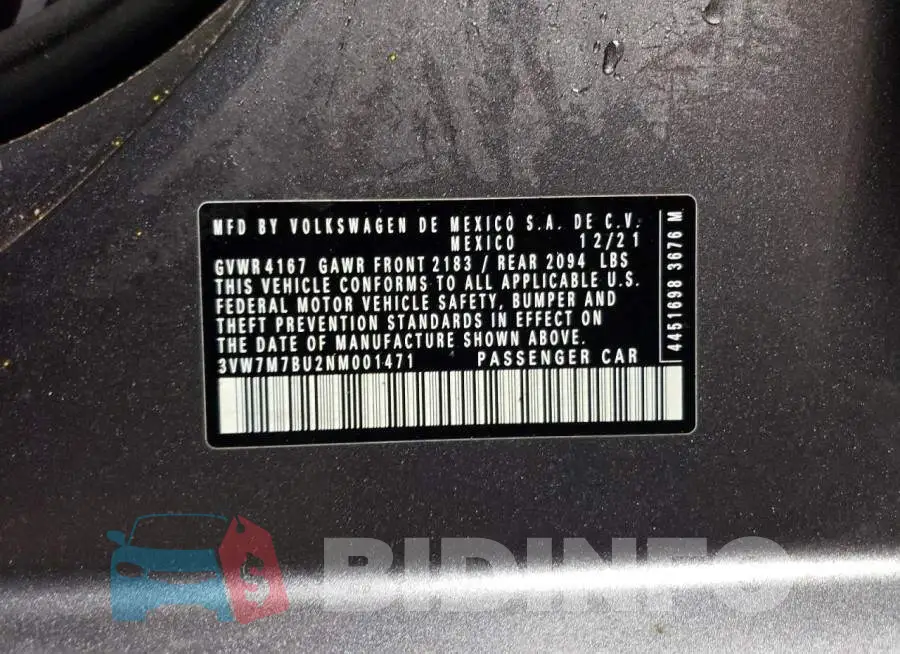 3VW7M7BU2NM001471 Photo# 12