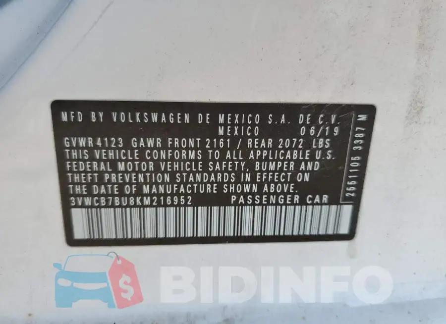 3VWCB7BU8KM216952 Photo# 12