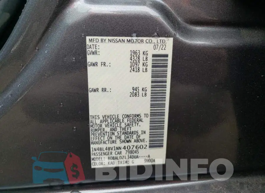 1N4BL4BV1NN407602 Photo# 12