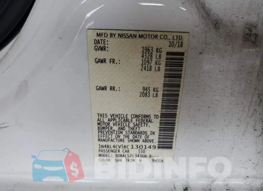 1N4BL4CV5KC130149 Photo# 12