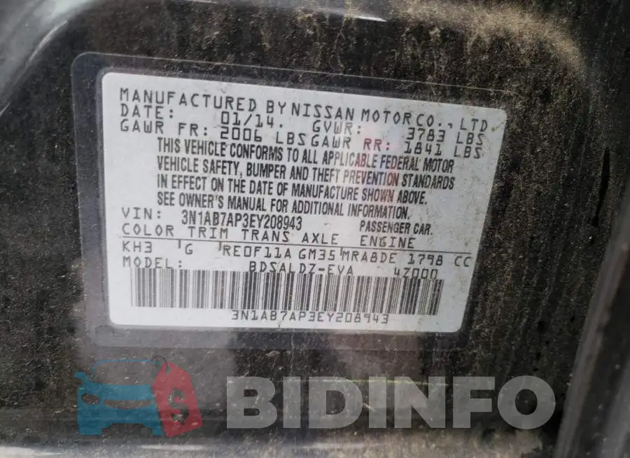 3N1AB7AP3EY208943 Photo# 13