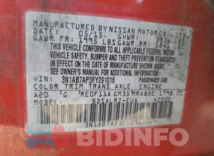3N1AB7AP3FY291016 Photo# 12