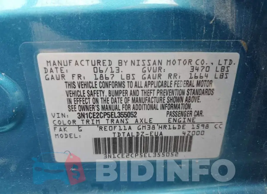 3N1CE2CP5EL355052 Photo# 12