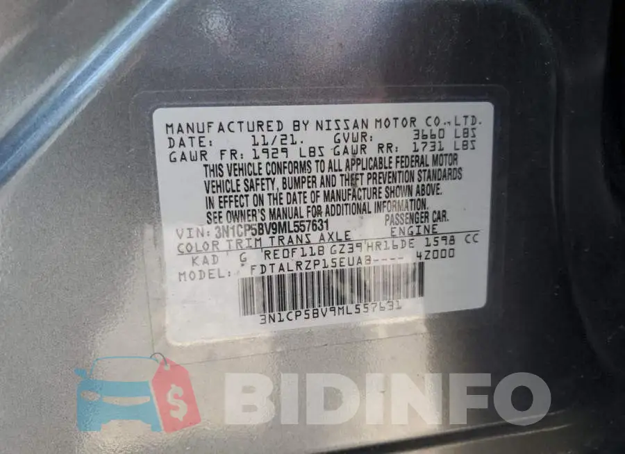 3N1CP5BV9ML557631 Photo# 12