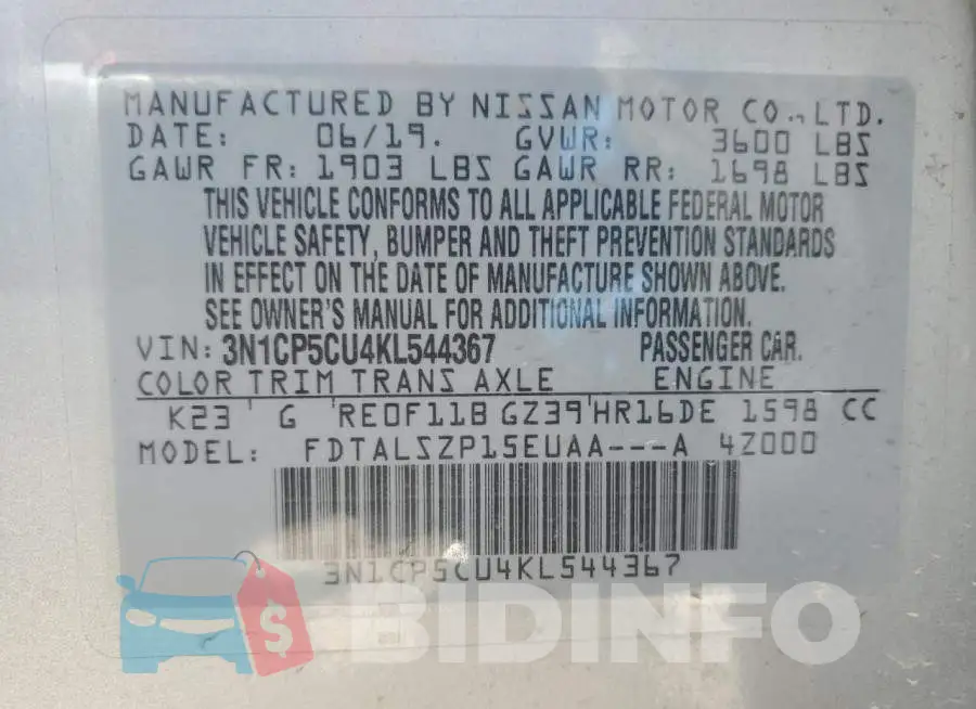 3N1CP5CU4KL544367 Photo# 13