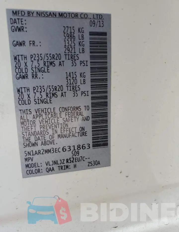 5N1AR2MM3EC631863 Photo# 13
