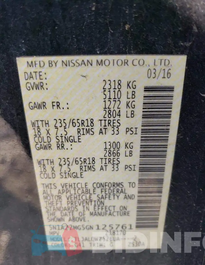 5N1AZ2MG5GN125761 Photo# 12