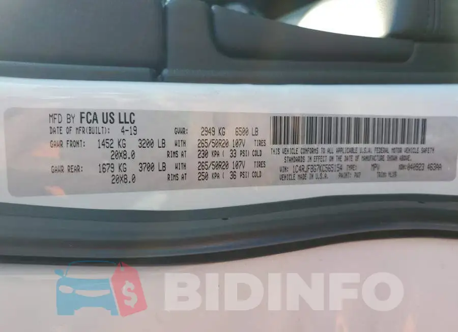 1C4RJFBG7KC565154 Photo# 13